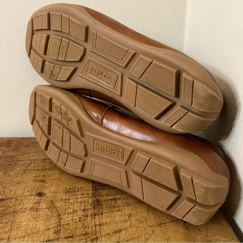 Kenneth Cole Reaction Brown Faux Leather Loafers Men's 5 Great Used Condition